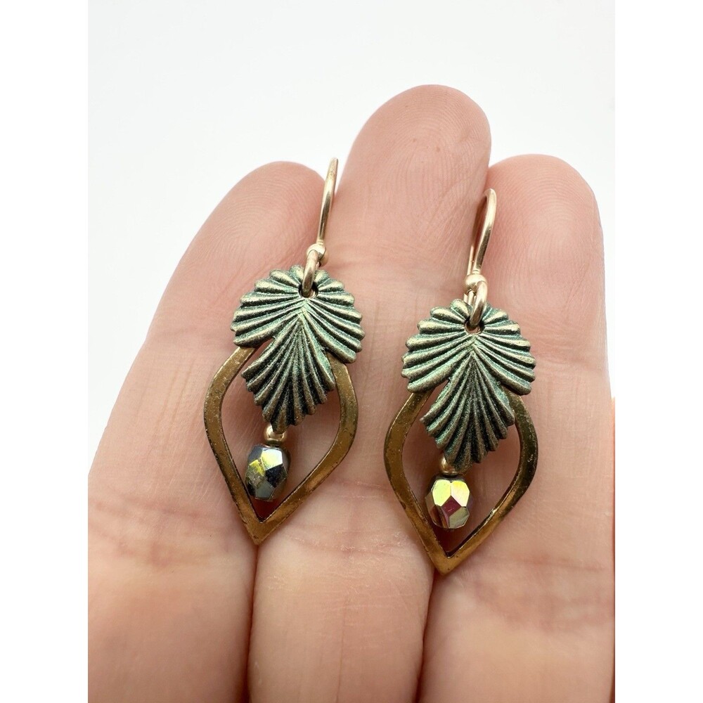 Silver Forest Gold Plated Leaf Crystal Dangle Earrings